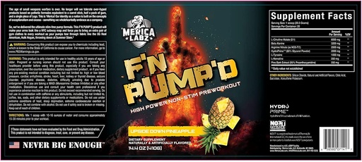 'Merica Labz F'N Pump'D Stimulant Free, Nitricoxid,Fully Dosed, Pump PreWorkout Powder (20 Serviri) (Upside Down Ananas)