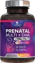 Vitamine prenatale cu acid folic & DHA, suport pentru dezvoltarea creierului fetal cu Folate & Omega 3, Multivitamine prenatale pentru femei, Vitamina A, C, D, B6, B12 & Fier, Suplimentul pentru sarcină - 120 Softgels