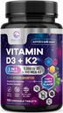 Vitamina D3 K2 - 5000 ui Vitamina D3 & 100 mcg Vitamina K2 (MK-7) Complex pentru suport imun - Oase, Teeth & Muscle Health Support - Berry Chewable, Gluten Free, Non-GMO, îmbuteliat în Statele Unite ale Americii - 120 comprimate