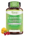 Pure Prin natura 600 mg D- Manose Vegan capsule cu extract de cranberry & Dandelion, Suport pentru sănătate Tract urinar, Flush Impurity, Detox Body, 240 Conte