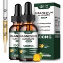 (2 ambalaj) Magneziu Glicinat Supliment, Magneziu lichid picături cu magneziu Glicinat 500mg Ashwagandha, L - Theanină, Mușețel -Suports Optimal Calm Sleep Vegan