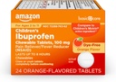 Îngrijire de bază pentru copii Ibuprofen tablete masticabile, Reliever durere și Reductor febră, Aroma portocalie, Vârstele 2-11, durează până la 8 ore, 100 mg, 24 Conte