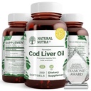 Natural Nutra Norvegian Cod Ulei de ficat Supliment, Ajuta la mentinerea pielii, ajuta la mentinerea densitatii corpului, sanatatea ochilor si functia nervoasa, Promoveaza sanatatea dentara, sustine sanatatea cardiovasculara, 250 Softgels