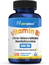 cu 500 mg de vitamina B1 per capsulă, Acest produs vine într-un pachet de 120 capsule şi este non-GMO, Vegan şi gluten-free