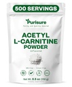 Purisure Acetil L-Carnitina pulbere, 250g, ALCAR pulbere, Amino Acid Supliment, Acetil L-Carnitina Supliment pentru performanta cognitiva mai buna si rezistenta musculara, Gluten gratuit, non-GMO, 500 Serviri