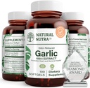 Natural Nutra Odorless Ulei de Usturoi Supliment, Pastile organice pentru Boost Heart Health & Skin Health, Îmbunătățirea sistemului imunitar, Reduce problema ciclica, Mentineti corpul gras ulei, Allium Sativum 500mg,100 Softgels