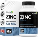 Reînnoirea Active Suplimente de zinc 50MG pe servire - esențiale pentru sănătatea imună, oase puternice și promovarea păr sănătos, unghii și piele strălucitoare pentru utilizare zilnică - Made in Canada - 250 comprimate