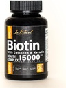 Vitamine de biotina cu colagen & Keratina - Suplimentul de crestere a parului pentru femei si barbati - 15000 mcg pastile - Vitamine A,D,B1,B2,B3,B5,B6,B12 Complex - Capsule Vegan sanatoase - 60 Conte