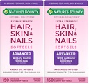 Nature's Bounty Advanced Hair, Skin & Nails, Argan-Infuzed Vitamin Supplement with Biotin and Hyaluronic Acid, 150 Rapid Release Softgels (Pachet de 2)