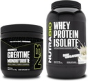NutraBio Creatina Monohidrat, Nearomate, 150g și Whey Proteine Izolate, Nearomate, Supliment Bundle - Energie musculară, Creștere musculară Lean, Recuperare și Putere