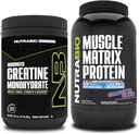 NutraBio Creatina Monohidrat, Nearomate, (300 g) și Mușchi Matrix Pulbere de proteine, (Confetti Cake) Supliment Bundle 