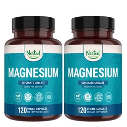Naturals Nested Magneziu Glicinat Chelat - 200 mg Supliment Chelated Magneziu pentru Crampe musculare, Relaxare, & Suport de somn - 100% Albion TRACCS Buffered Magneziu Glycinate - 240 capsule Vegan