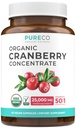 Pastile de afine organice - 50:1 Concentrat egal 25,000 mg de afine proaspete (Vegan) pentru tractul urinar Sănătate și renal Curățenie - Pastile de afine pentru femei - UTI supliment de sprijin - 60 capsule