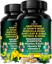 Capsule organice Hawthorn Berry - Hawthorn Berry cu St Johns Wort Rhodiola Rosea Olive Leaf Shiitake Reishi Mushroom Querbetin & Vitamin C, D3, K2, B6 & Magneziu (240 Count)
