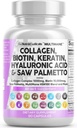 Clean Nutraceuticals Colagen Pastile 1000mg Biotin 10000mcg Keratina Saw Palmetto Acid hialuronic - Hair Skin & Nails Vitamine & DHT Blocker cu vitamina E Acid folic Seed dovleac MSM - 90 Count
