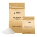 INGREDIENŢI ORIGINI AI PUREI Acid hialuronic (2 oz) şi niacinamidă (1 lb) Bundle, fără culoare, pulbere fină