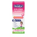 Benadryl pentru copii Dye-Free Alergy Relief Liquid + 12, 5 mg Difenhidramină HCl, Antihistamina Alergia Medicina pentru copii ajută Relieve Runny Nose & Sneezing, Bubble Gum Flavor, 4 fl. oz