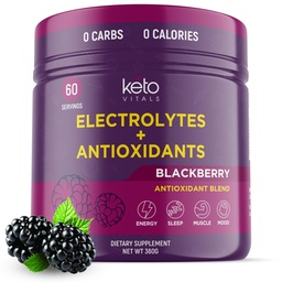 Keto Vitals Antioxidant Electrolits Pulbere - Blend Keto Electroliti cu Potasiu, Magneziu, Sodiu, & Calciu - Nu zahăr Electrolit Drink Mix & Hydration pulbere, 60 Servings, BlackBerry