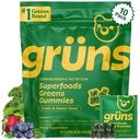 Gruns Adult Super Greens Gumries - Superfood Gummy Bears cu Spirulina, Chlorella & Prebiotice pentru Digestive Health - Adaptogens Supliment cu 20 Vitamine & Minerale, Sugar scăzut- 2 Week Provision