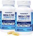 Oceanblue Professional Omega-3 2100 cu vitamina K2 și vitamina D3-60 Conte 2 Pack- Triple Putere Burpless Fish Suplimentul de ulei cu EPA, DHA & DPA - Wild Caught - Orange Flavor, 60 Serviri
