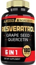 6in1 Trans Resveratrol Supliment cu sămânţă de struguri, muls de lapte, şi mai mult - Resveratrol 1000mg - Suporturi pentru sistemul imunitar, Heart Health, Body Management - 180 capsule