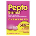 Pepto Bismol comprimate masticabile, tulburări gastrice, greaţă Relief, arsuri la stomac, Indigestie Relief, Anti Diaree Medicamente pentru adulţi - 5 Simptom Relief, 12 t