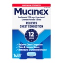 Congestia toracică Mucinex, concentraţia maximă de 12 ore comprimate cu eliberare prelungită, 14ct, 1200 mg Guaifensin cu eliberare prelungită a congestiei toracice cauzată de excesul de mucus, Thins şi slăbi Mucus