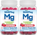 SlowMag Citrate Gummies Magneziu, 60 Count, Sprijină Sănătatea musculară, Aroma naturală Berry, Recuperare și relaxare pachet de 2
