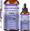 Triple picaturi lichide de magneziu complex, 1000 mg picaturi de magneziu glicinate, Taurate & Citrate cu L-teanină, vitamina D3 & B6 pentru Sleep and Muscle Support, Magneziu calm, Aroma de struguri, 2 Fl OZ