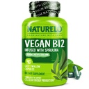NATURELO Vegan B12 - Metil B12 cu Spirulina organică - vitamina B12 1000 mcg metilcobalamină - Sprijină Mood sănătos, energie, Heart & Eye Health - 90 capsule