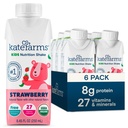 KATE Farms Organic Kids Nutrition Shake, Căpșuni, 8g proteine, 27 Vitamine și Minerale, Înlocuirea mesei, Shake de proteine, non-GMO, 8.45 oz (6 Pack)