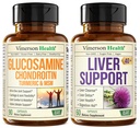 Glucosamină Chondroitin MSM cu Boswellia Turmeric & Liver Cleanse Detox & Reparații 40+ Supliment hepatic cu 50% Silymarin Milk Thistle Extract pentru suport comun și hepatic