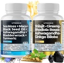 Pure Himalayan Shilajit Supliment, Sea Moss, Ashwagandha, Bladderwrack, Gingko Biloba, Capsule organice & Trace Minerale pentru - Non-GMO - Vegan - Bărbați și femei 
