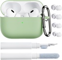 ORNARTO pentru AirPods Pro 2 Case, compatibile cu AirPods Pro 1st/2nd Generation, Soft Silicon Cover cu Kit mai curat, Eartips Protector & Keychain-Pistachio