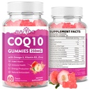 Sugar-Free CoQ10 Gummies 250mg, Plus Omega-3, Vitamina B3 & Zinc, Magneziu - Coenzime de înaltă absorbție Q10 Suplimente pentru sanatatea inimii, energie celulară, și suport antioxidant, 60 Conte