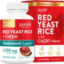 Red Yeast Rice 1200mg cu CoQ10 Supliment & Flush Free Niacin 120 extra Putere Capsule vegetariene 