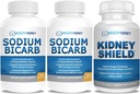 Bicarbonat de sodiu 650 mg Capsule pentru Relief Acid, Alcalinitate 120 Pastile 2- Pack + Shield renal 120 Capace Rinichi Supliment pentru a sprijini funcţia renală normală