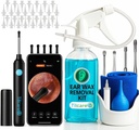 Ureche instrument de îndepărtare a urechii cu aparat de fotografiat de ureche de Tilcare - Sistemul de irigare a urechii Flushing pentru adulți și copii - Kit de curățare a urechii perfecte - Include Basin, Syringe, Curette Kit, Prosop și 30 Sfaturi de unică folosință