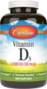 Carlson - Vitamina D3, 2000 UI (50 μg), Sănătate osoasă, Sănătate musculară, Colecalciferol, Suplimente Vitamina D, Vitamina D3 Geluri moi, 360 Softgels