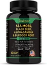 Sea Moss, Ashwagandha, Black Seed Oil Supplement, Vitamina C & D3 cu Turmeric, Bladderwrack & Brodock Root, Natural Herbal Support pentru bărbați și femei 60 capsule, Suplimente dietetice, Pachet de 1