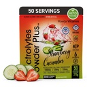 Electroliti Powder Plus (50 Servings), 0 Calorie Keto, 0 Sugar, No Maltodextrin, 1000mg Potasiu,120mg Calciu,120mg Magneziu, Hydration Powder (50 Serviri, Căpșuni Castraveți)