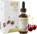Maxler Picături de biotină lichid - Vitamine de biotină Vegană pentru piele de păr și unghii - Supliment de biotină pentru metabolizarea carbohidraților, proteine și grăsimi - 6000 mcg de Biotin lichid per servire - Aroma de cireșe