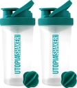 Utopia Home Proteina Shaker Sticla - (Pachet de 2) 28-Ounce sticle Shaker pentru amestecuri de proteine - Fitness Sports Classic Proteina Mixer Shaker Flacon (Clear/Teal)