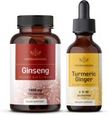 HERBAMAMA Red Ginseng coreean și Turmeric Ginger Kit - Bundle of Korean Panax Ginseng Capsules & Turmeric Ginger Liquid Drops - Vegan, Non-GMO, Sugar & Alcohol-Free - 2 Pack