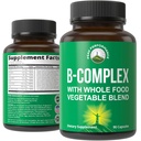 Capsule complexe de vitamina B + amestec alimentar întreg de 25 legume și fructe pentru absorbție maximă. Cel mai bun Vegan B-Complex Supliment cu vitamina B1, B2, B3, B5, B6, B7, B9 și B12. 90 Capsule. Creșterea energiei