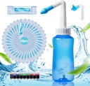 Neti Pot Sinus Clătiți sticla nas spălare Cleaner presiune Clătire Nasal Irigare cu 60 Nasal Spălați Saline Pachete & 300 ML Neti flacon Refill Kit Idee și termometru Sticker pentru Adult & Kid (Blue)