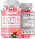 Supliment Biotin, 60 Vegan Gummies, Suport antioxidant pentru sanatoasa piele, par si unghii pentru femei si barbati, Non-GMO