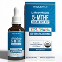 Organic Kids Metilfolat + Metil B12 Cofactor - organic Berry Flavor, Sublingual Form - 5-MTHF Forma superioară de Folat - Dozajul reglabil pentru toate vârstele - Mood, Comportament, Cognition - 1 oz.