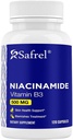 Safrel Niacinamidă 500 mg (Vitamina B3) - 120 capsule - Skin Health & Blemish Support - Non-GMO, Gluten-Free - Flush-Free Formula - pentru bărbaţi şi femei