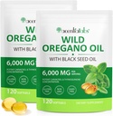 Ulei de Oregano Softgels 6000mg 2 Pack, 2 in 1 Formulat cu ulei de semințe negre 120 Conte, Capsule de ulei Oregano Organice, Ulei Liber Gluten de Oregano Softgels, Suport non-GMO & Immune